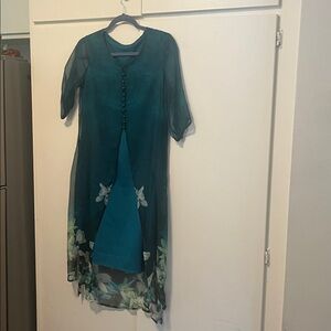 BRAND NEW W TAGS Teal Floral Dress Silk & Poly size M